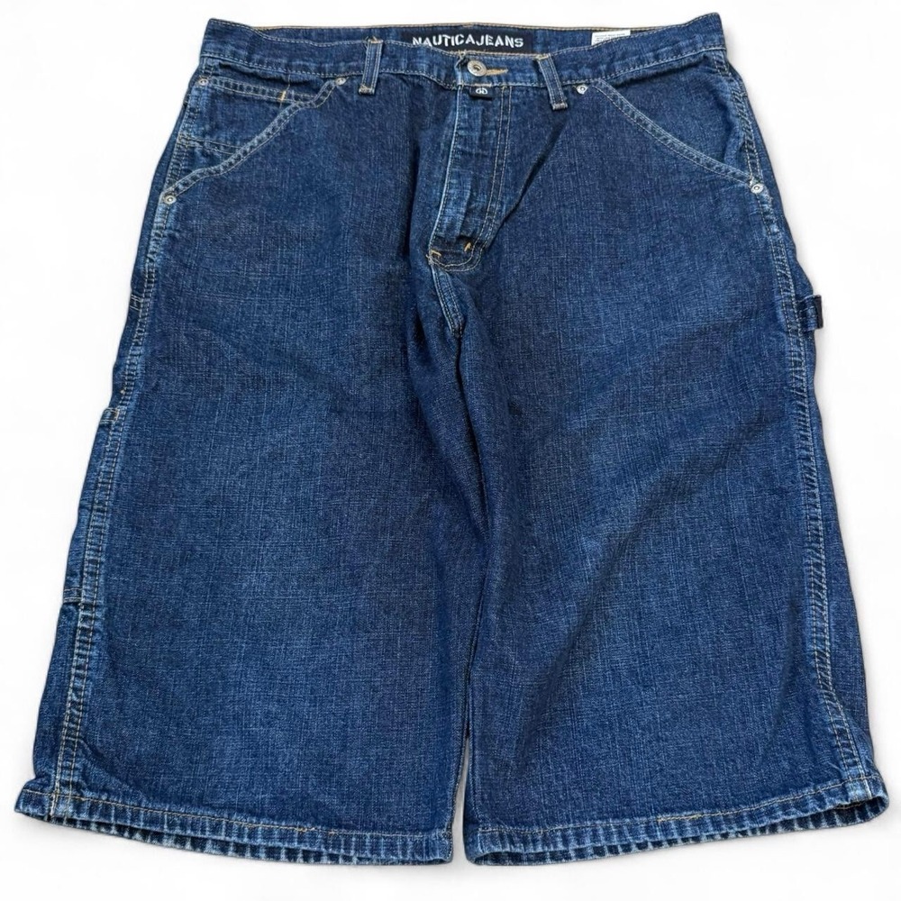 Vintage Nautica Long Baggy Jean Shorts Men's Size 34x14 Skater Grunge Jorts Y2K